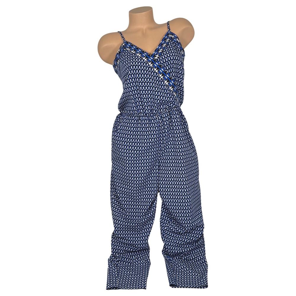 Laundry by Shelli Segal Blue‎ Geometric Chevron V-Neck Jumpsuit Size 6 Pocketed